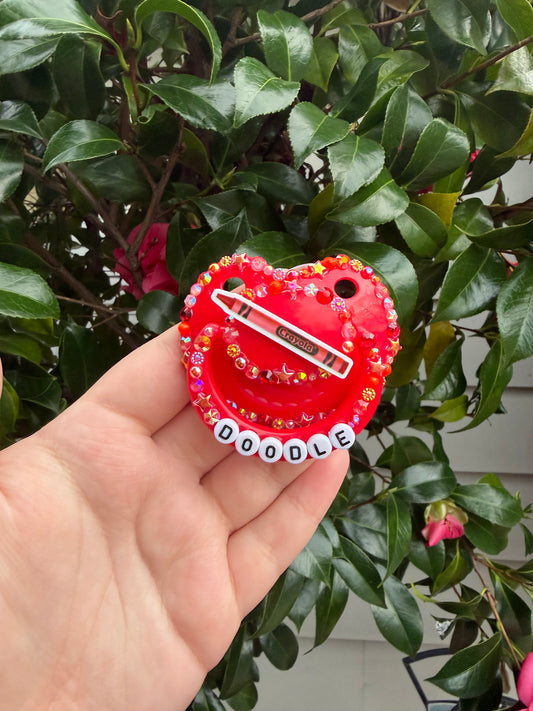 Red “Doodle” Crayon Simple Deco Smile Pop Pacifier