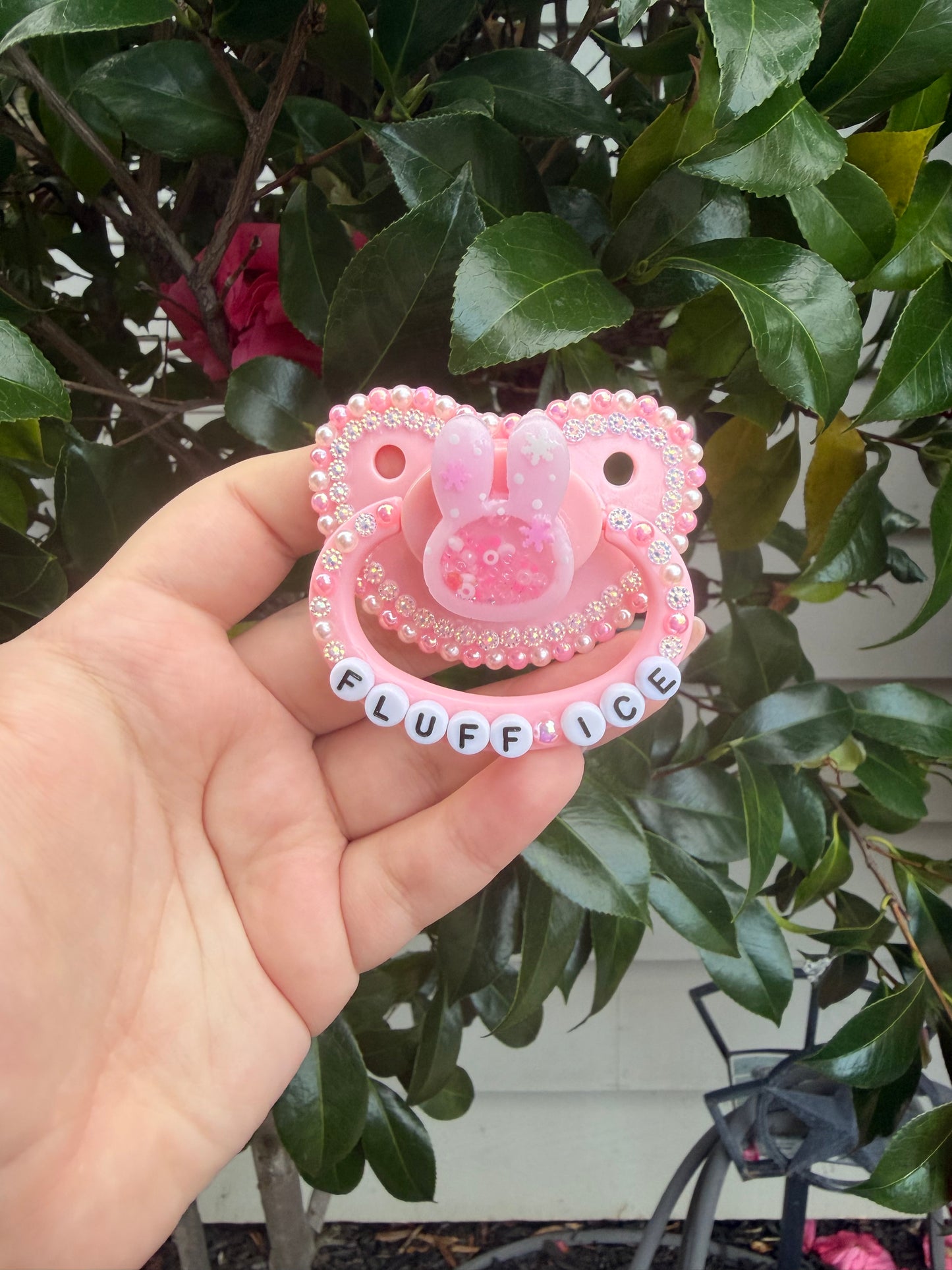 “Fluff Ice” Pink Bunny Half Deco Paci