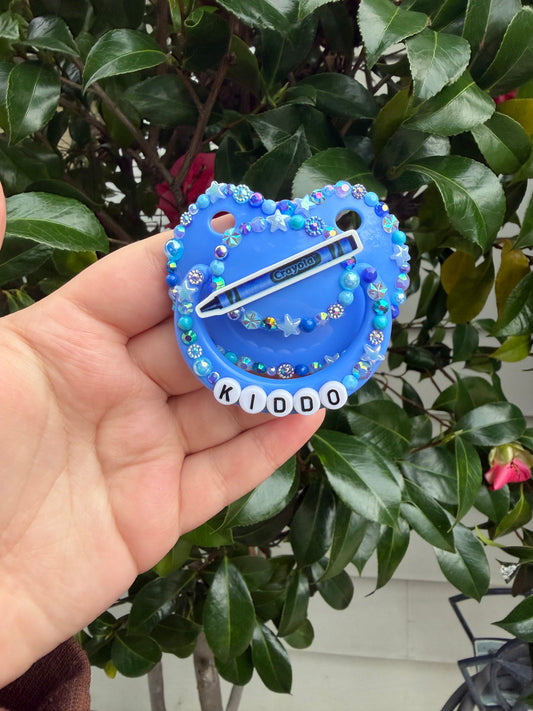 Blue “Kiddo” Crayon Simple Deco Smile Pop Pacifier
