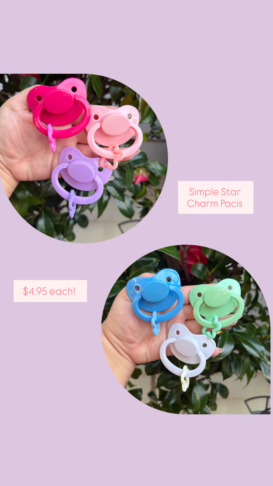 Simple Star Charm Pacis (adult sized pacifier)