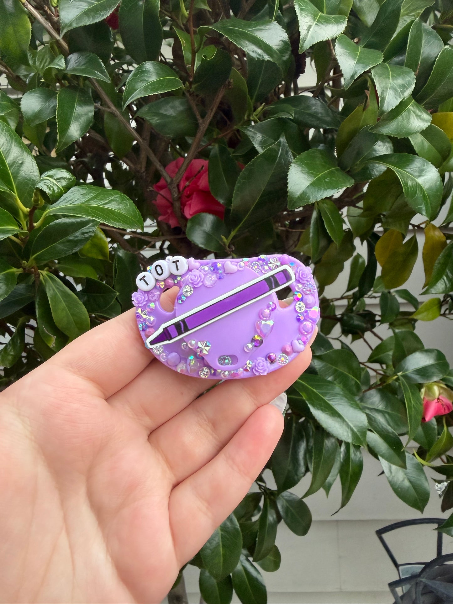 Purple “Tot” Crayon Scatter Deco (Oh So Smol Pacifier Base)
