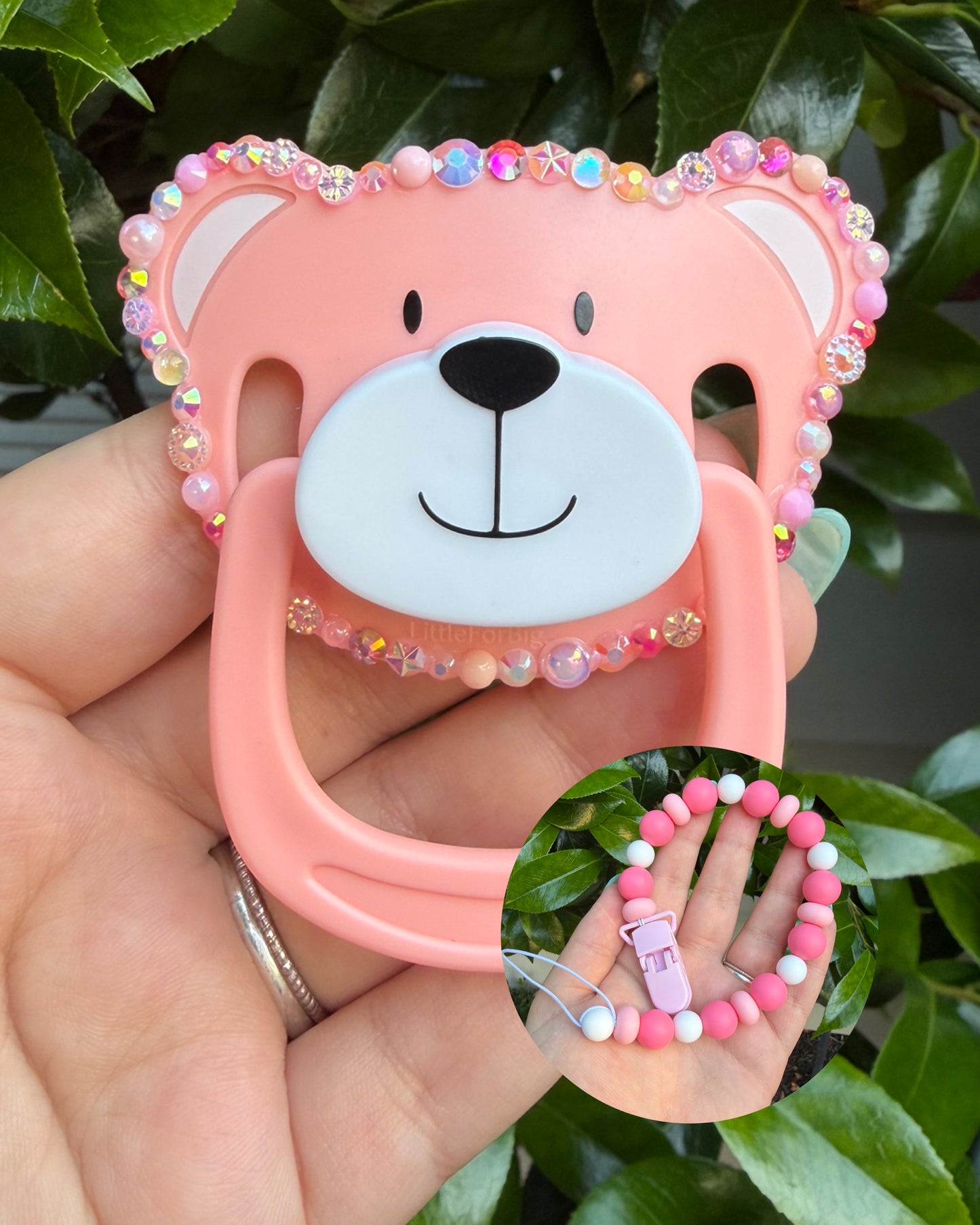 Deco Bear Paci + Teether Clip Sets!