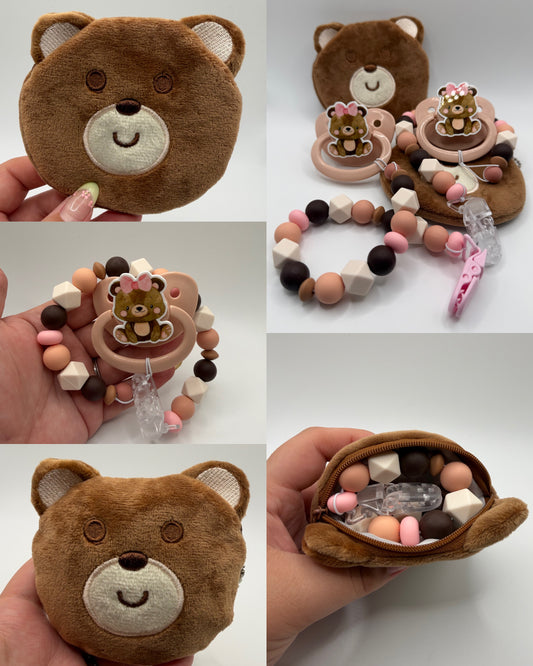 Bear Paci, Clip, and Pouch Set! 🧸