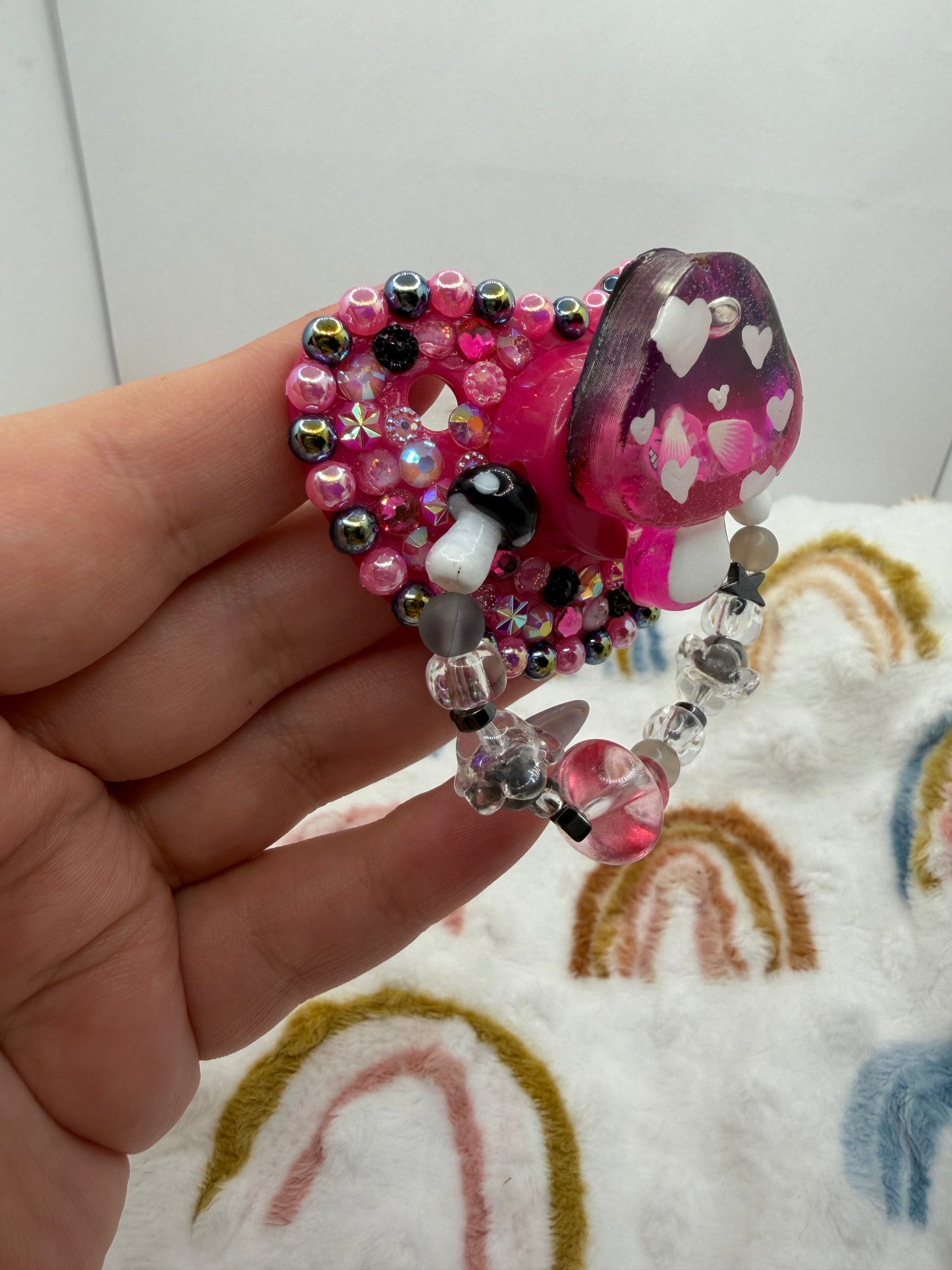 Pink and Black Mushie Shaker Paci (Glass Bead Handle)