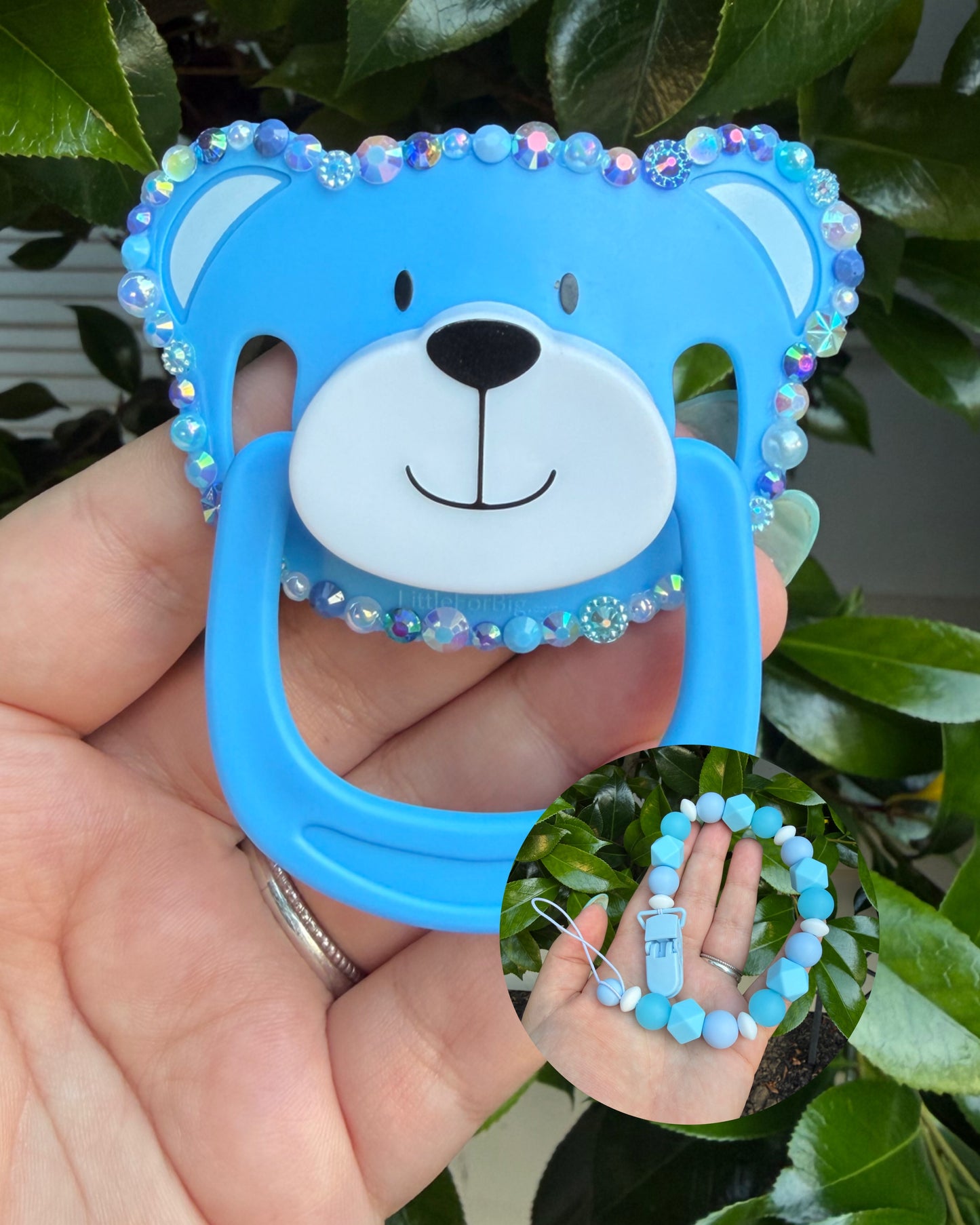 Deco Bear Paci + Teether Clip Sets!