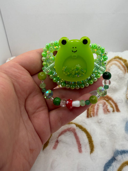 Squish Frog Shaker Paci (Glass Bead Handle)