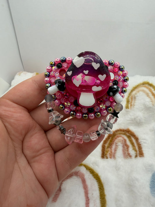 Pink and Black Mushie Shaker Paci (Glass Bead Handle)