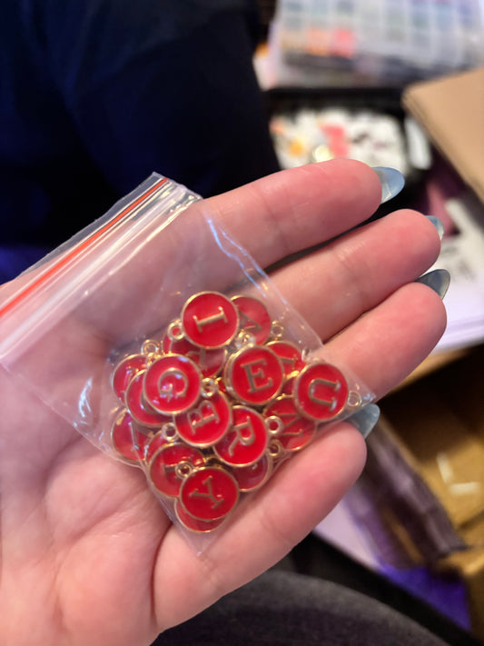 Red letter charms (whole alphabet)